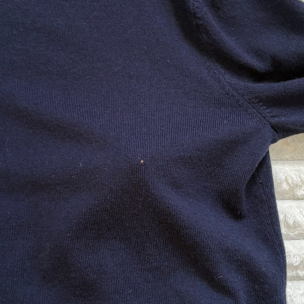 SAKS FIFTH AVENUE Wool Sweater V Neck Cut Navy Blue Large - Picture 5 of 9